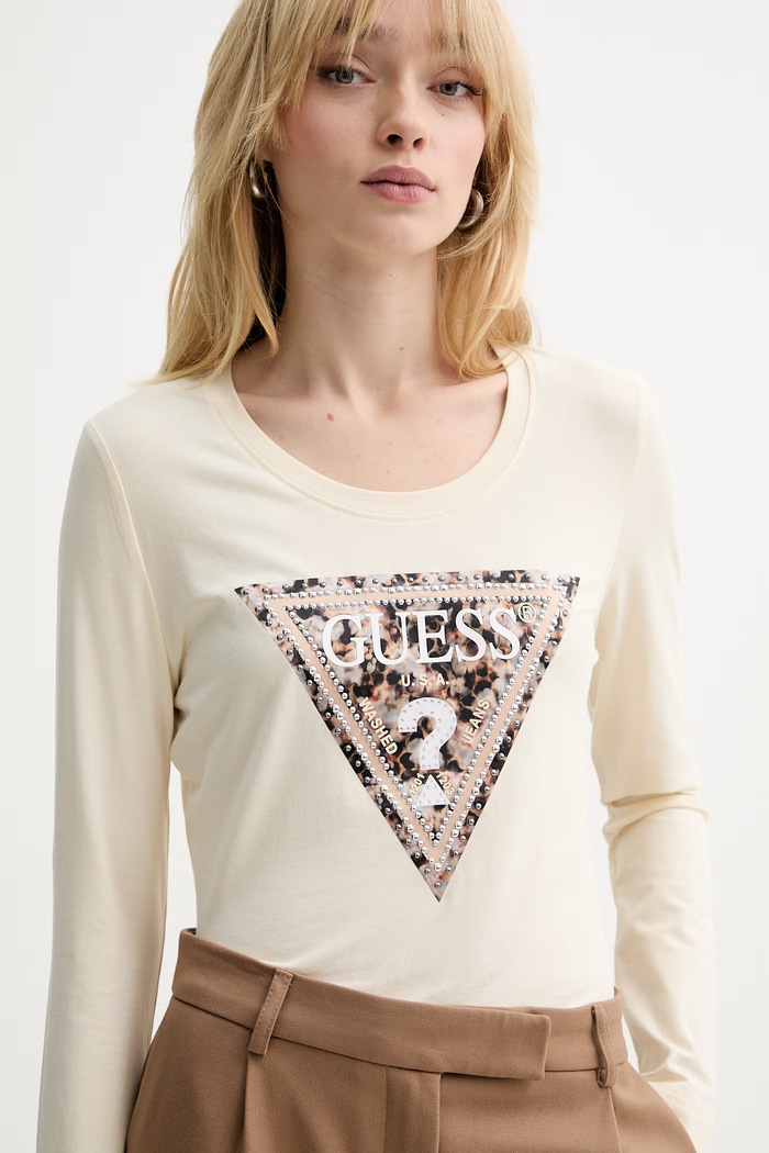 Блуза с дълги ръкави Guess LEO бежов W6RI33.J1314