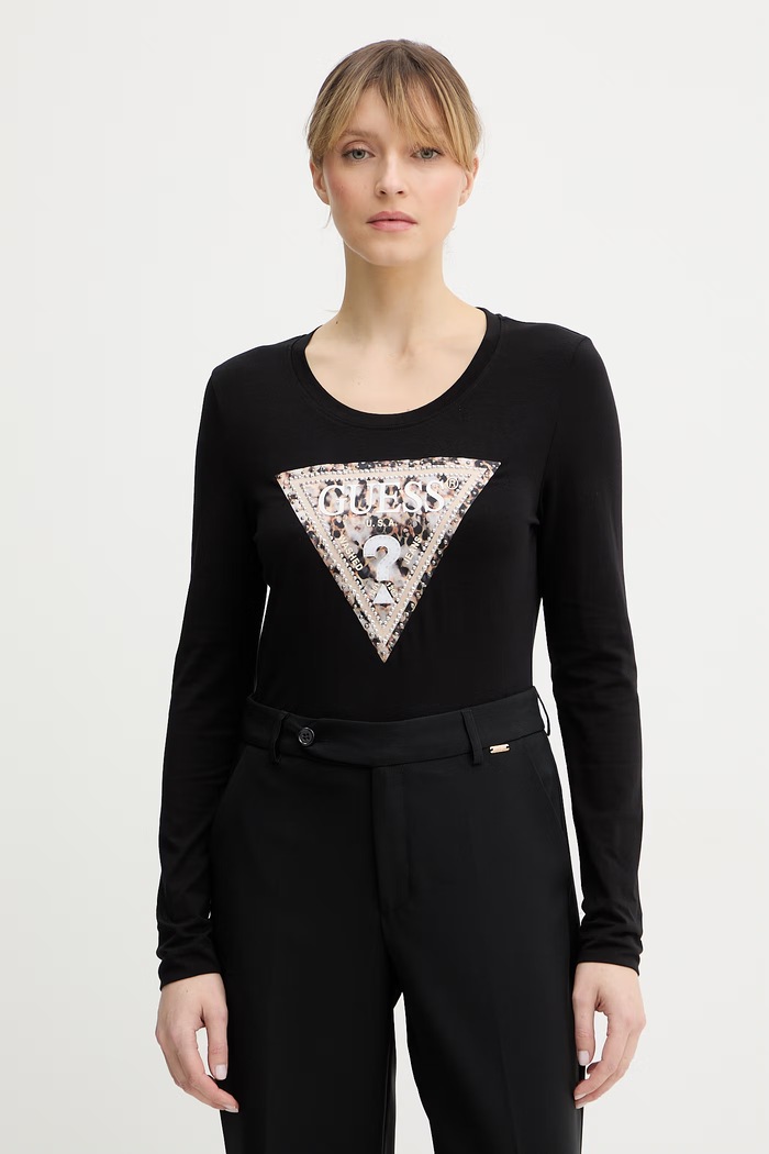 Блуза с дълги ръкави Guess LEO стандартна черен W6RI33.J1314