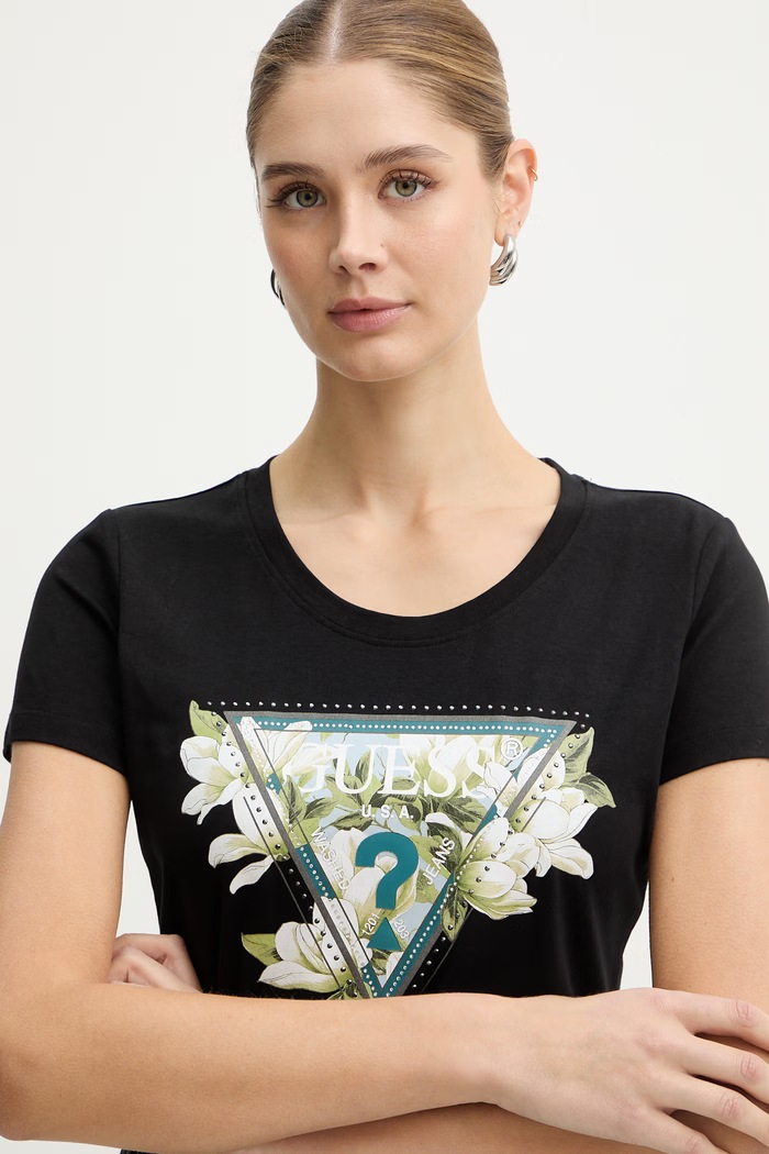 Μπλουζάκι Guess CAMELIA μαύρο W6RI35.J1314