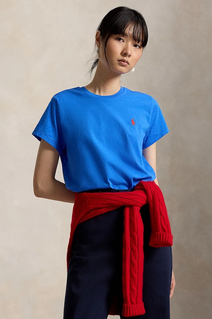 Polo Ralph Lauren tricou pentru femei, din bumbac imprimeu albastru 211B14605