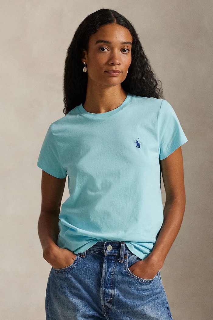 Polo Ralph Lauren T-shirt in cotone da donna regolare turchese 211B14605