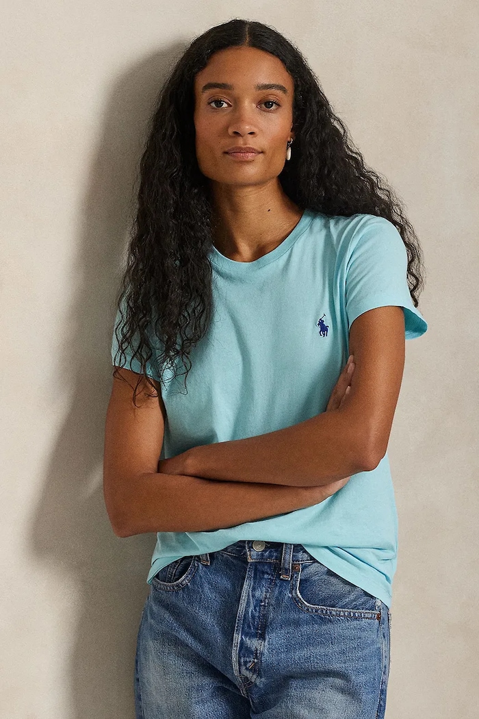 Polo Ralph Lauren T-shirt in cotone da donna 211B14605 turchese