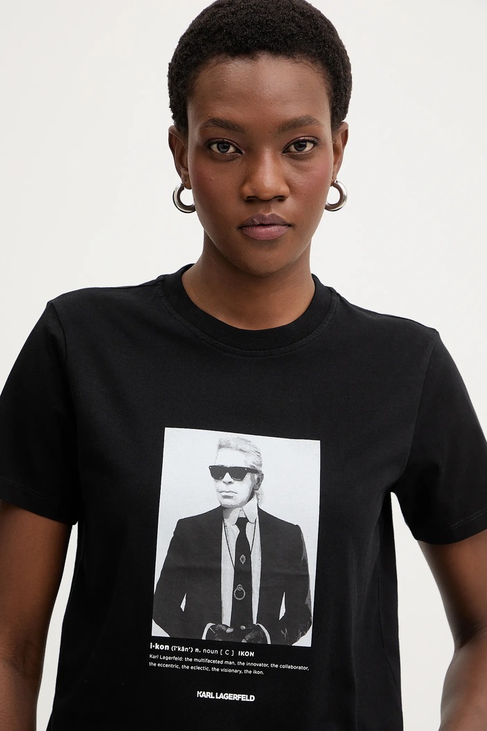 Βαμβακερό μπλουζάκι Karl Lagerfeld μαύρο B1W17019