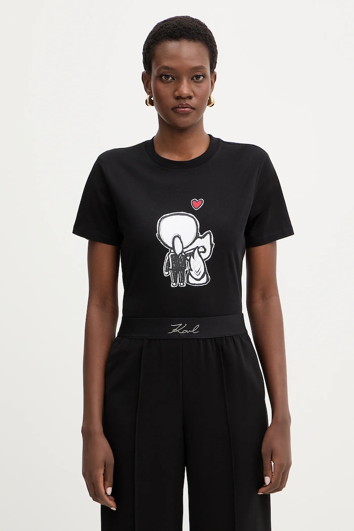 Βαμβακερό μπλουζάκι Karl Lagerfeld IKON εμπριμέ μαύρο B1W17038