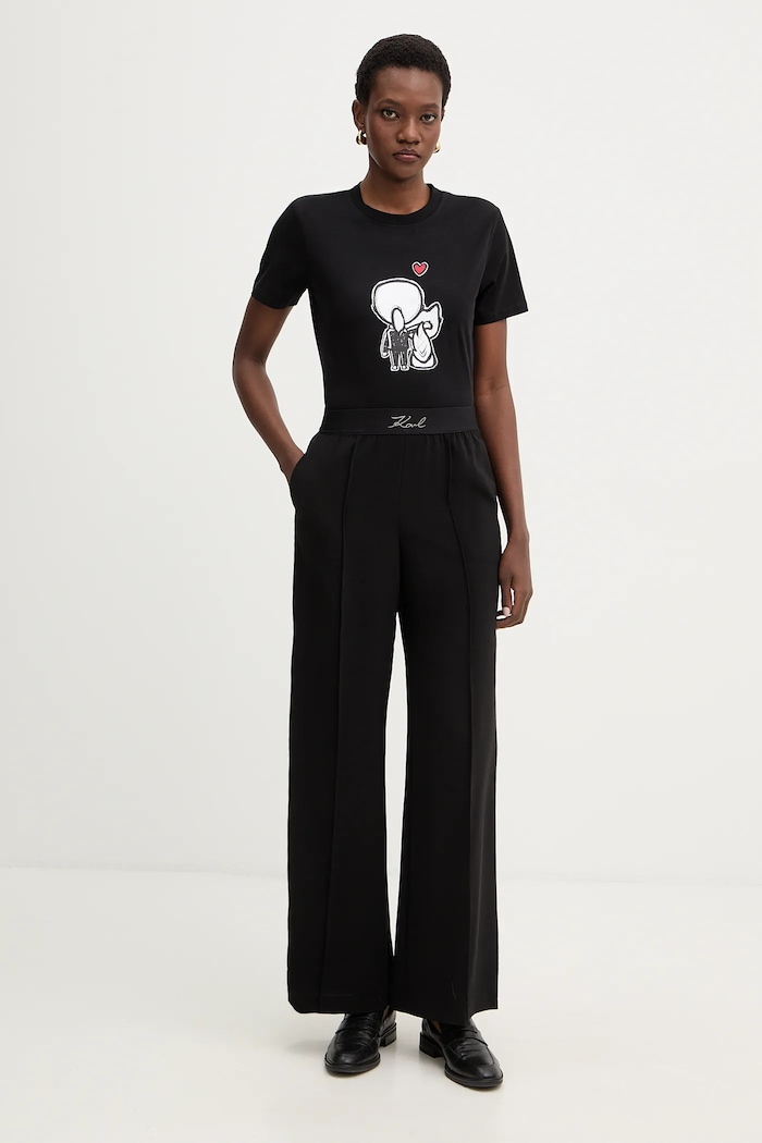 Βαμβακερό μπλουζάκι Karl Lagerfeld IKON B1W17038 μαύρο SS26