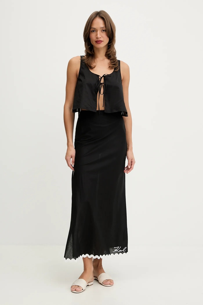 Bavlnený plážový top Karl Lagerfeld B1W46024 čierna SS26