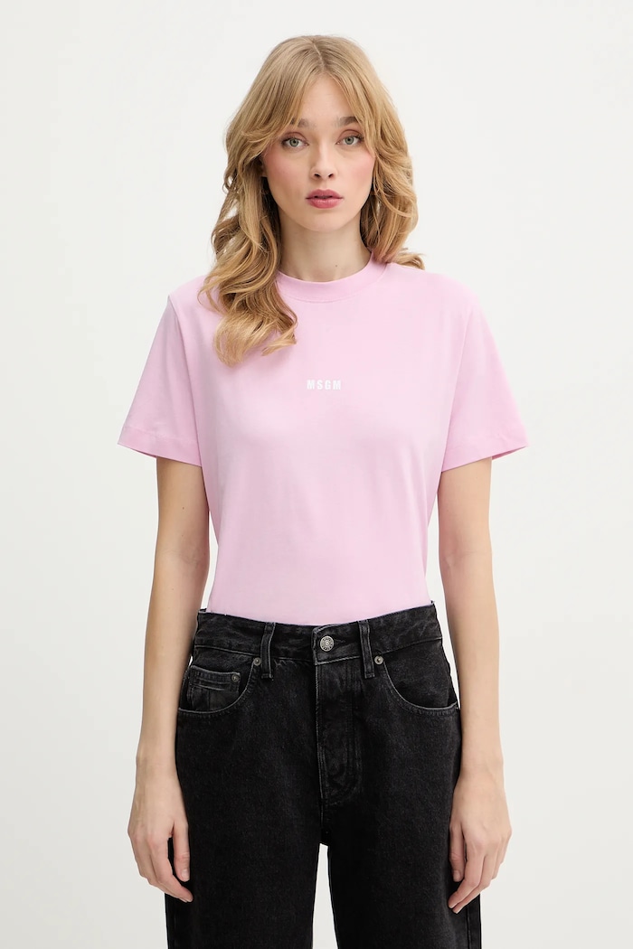 Хлопковая футболка MSGM гладкий розовый 4041MDM500.267002