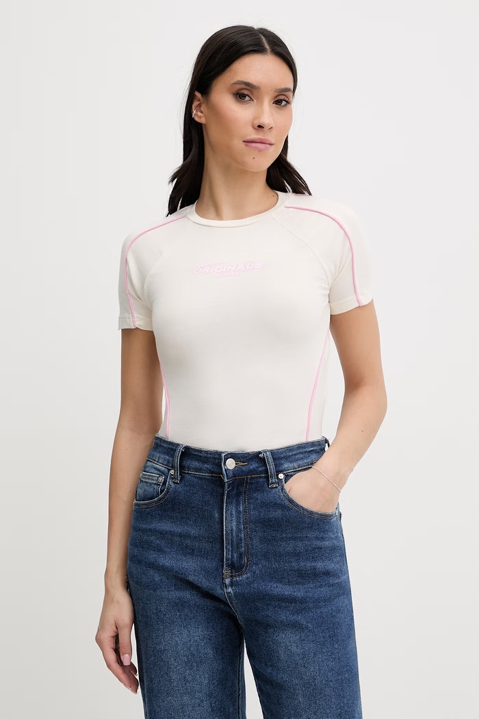 Guess Originals t-shirt z elastanem beżowy W6RI39.KCBF1