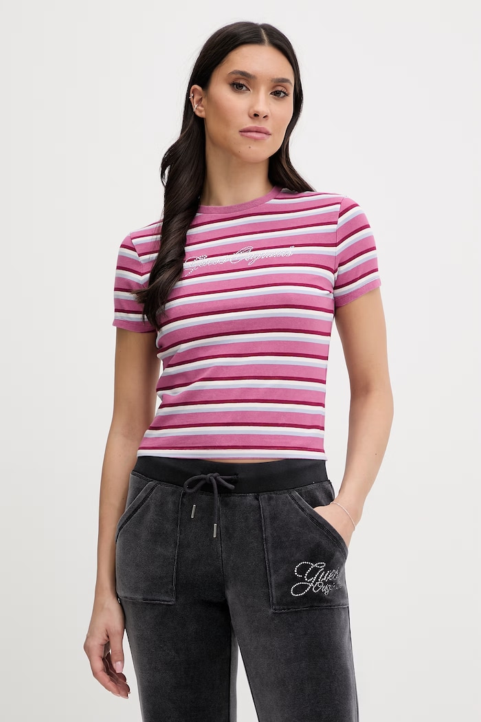 Μπλουζάκι Guess Originals με ελαστάν ροζ W6RI41.J1314