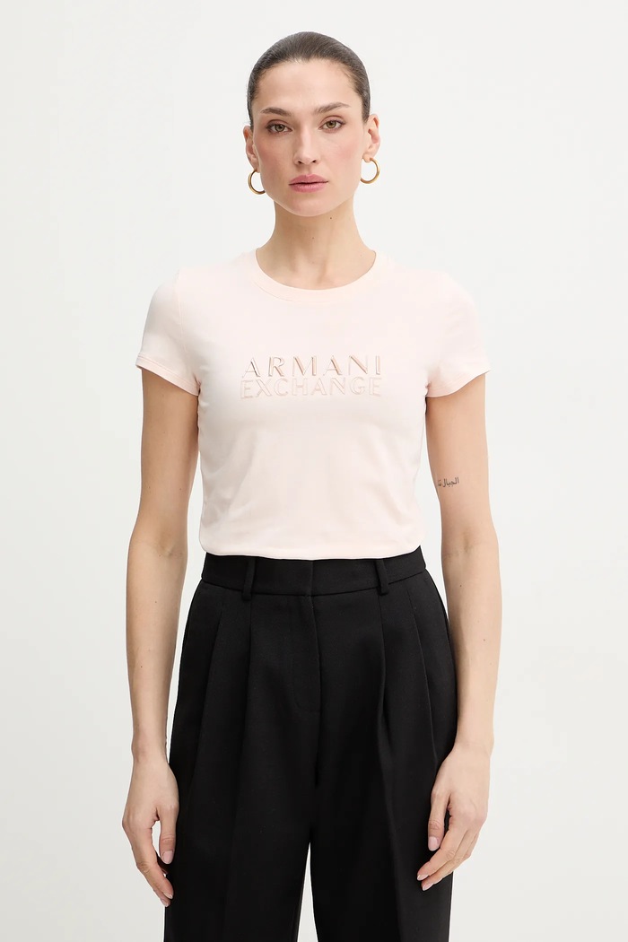 Majica kratkih rukava Armani Exchange natpis roza XW001837.AF16294