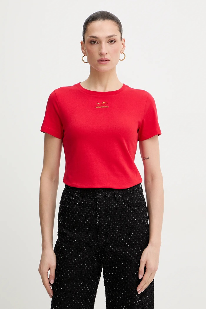 Pamučna majica Armani Exchange bez uzorka crvena XW001856.AF10356