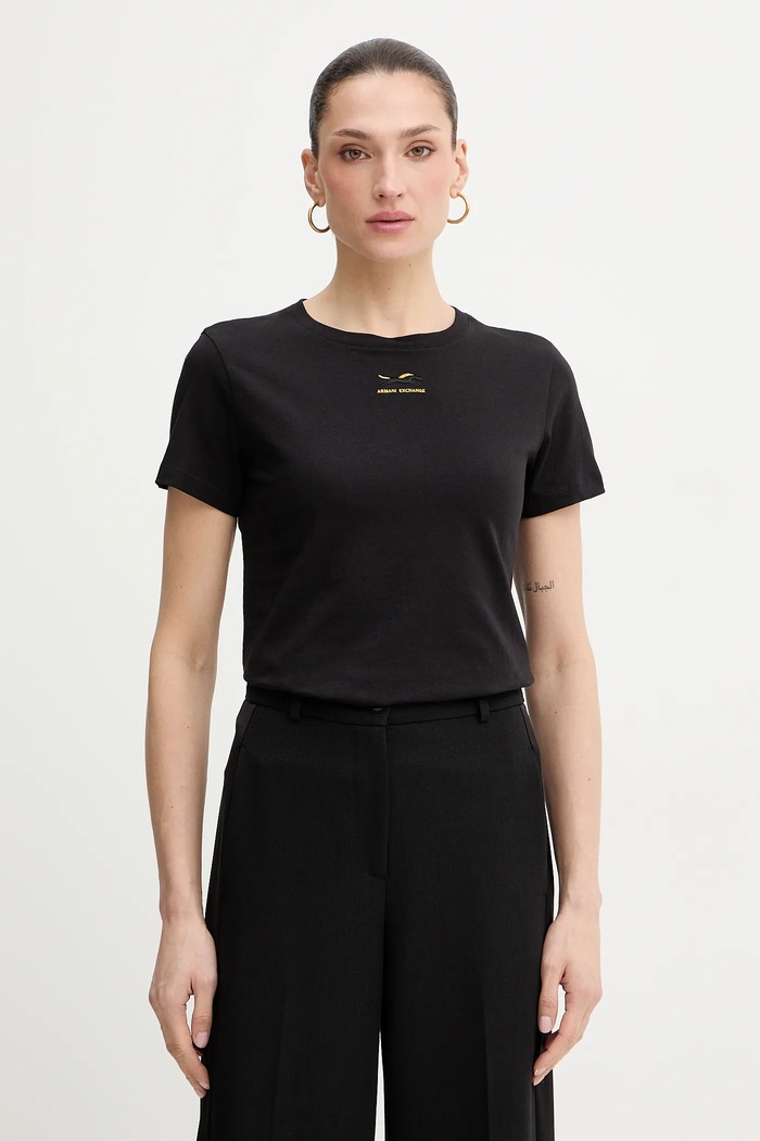 Pamučna majica Armani Exchange bez uzorka crna XW001856.AF10356