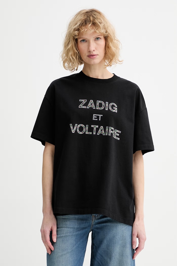 Βαμβακερό μπλουζάκι ZADIG&VOLTAIRE απλικέ μαύρο JWTS02883