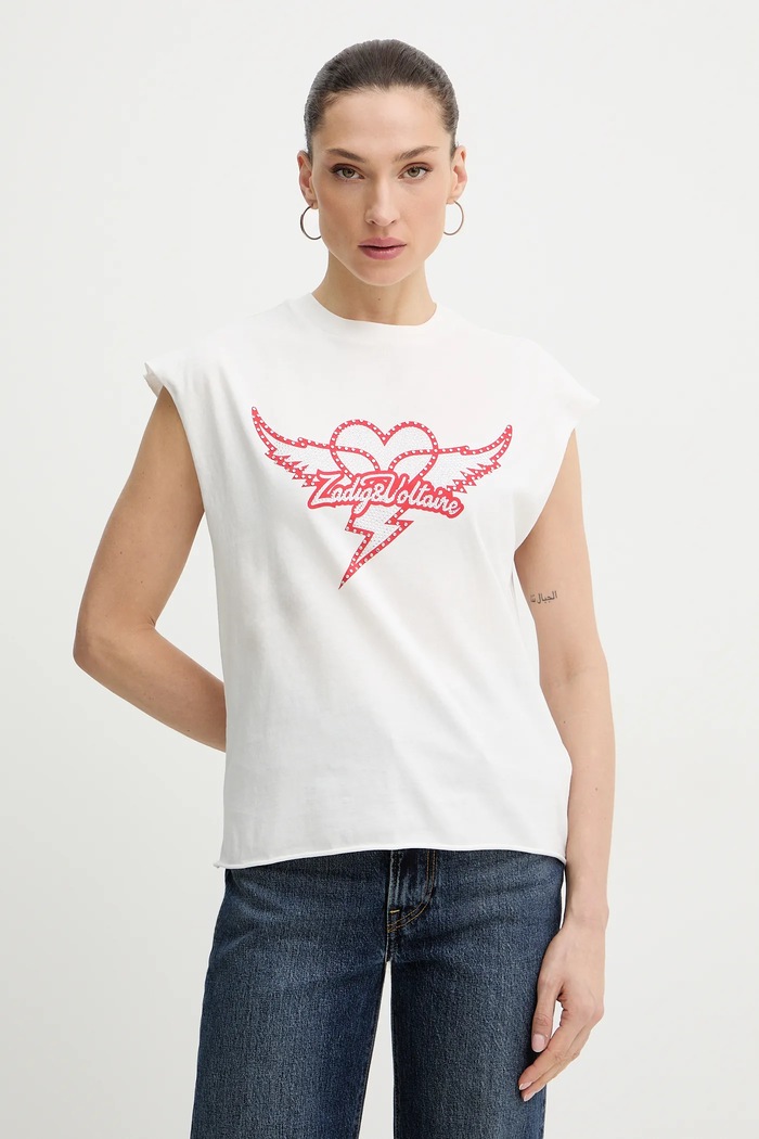Pamučni top ZADIG&VOLTAIRE pamuk bijela JWTT01280