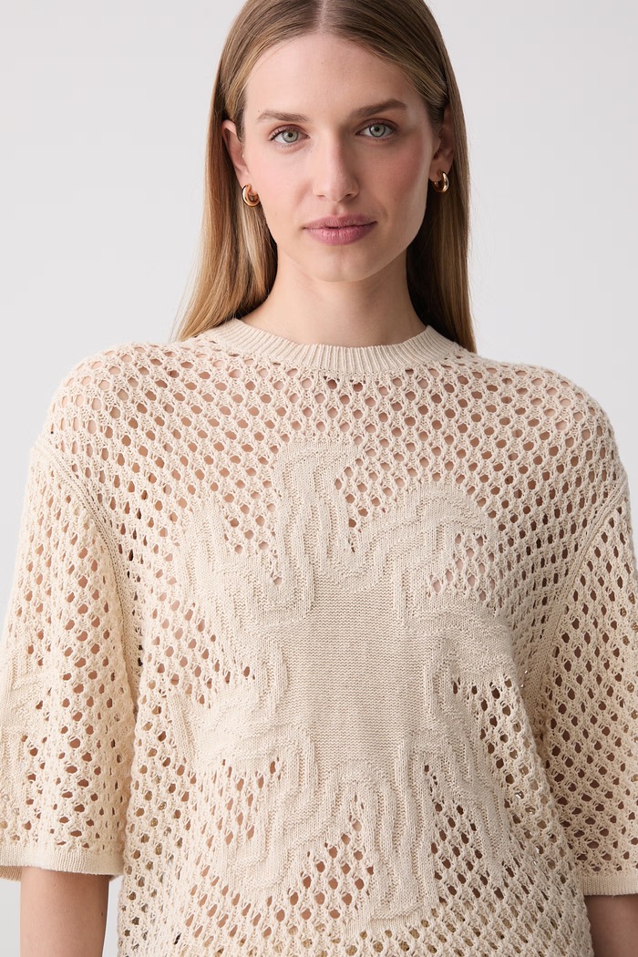 Zadig&Voltaire pulover kratkih rukava za žene s lanom bež KWSW02924