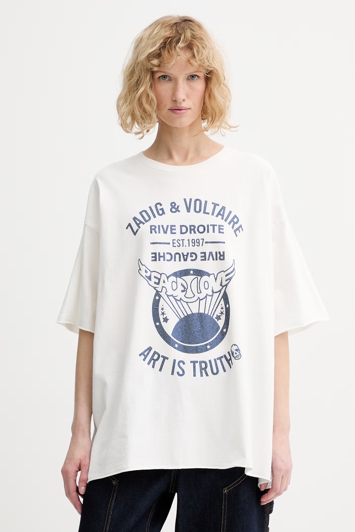Bavlnené tričko ZADIG&VOLTAIRE nášivka béžová JWTS02903
