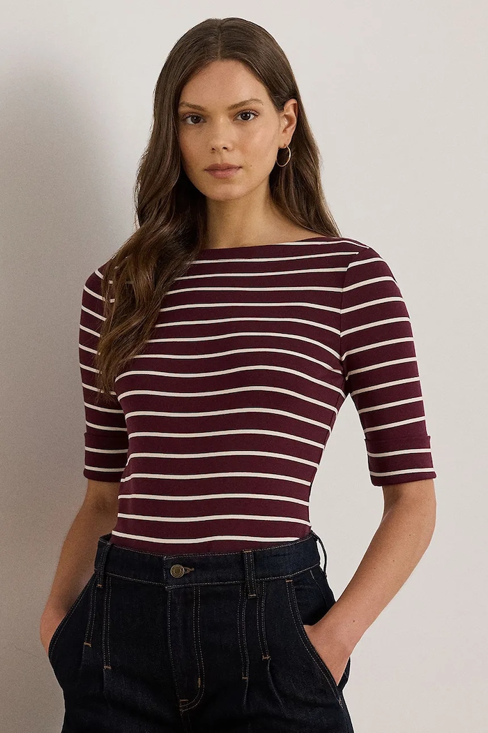 Tričko s dlouhým rukávem Lauren Ralph Lauren slim burgundské 200P03723