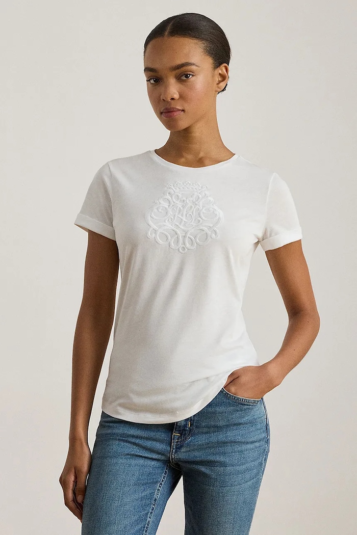 Тениска Lauren Ralph Lauren щампа бял 200P03753