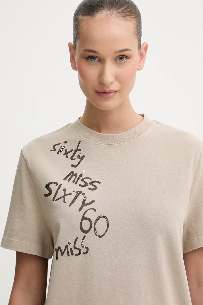 Βαμβακερό μπλουζάκι Miss Sixty μπεζ 6S4SJ15400
