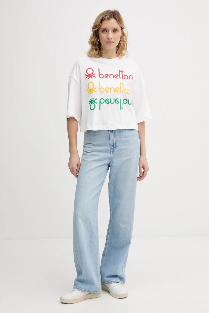 United Colors of Benetton pamut póló x Stranger Things 3BL0D10BC fehér SS26