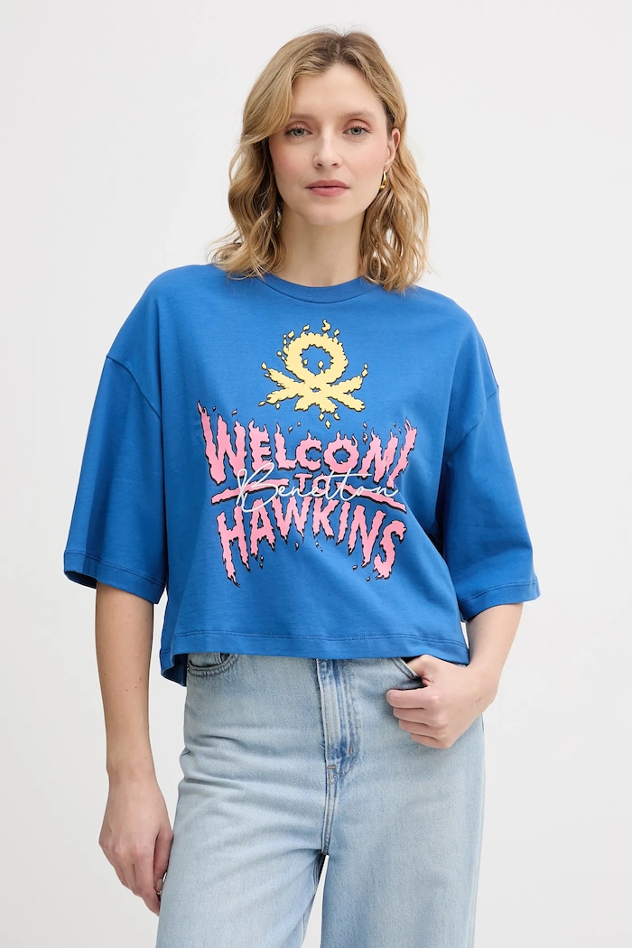 United Colors of Benetton pamut póló x Stranger Things pamut kék 3BL0D10BC