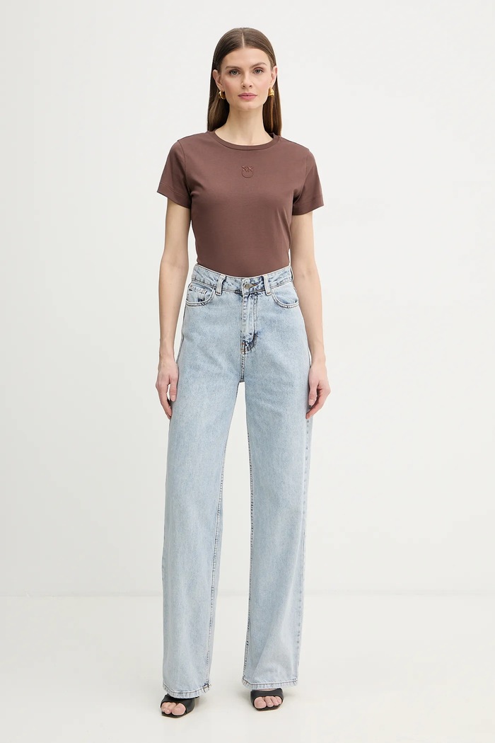 Памучна тениска Pinko 100355.A339 кафяв SS26