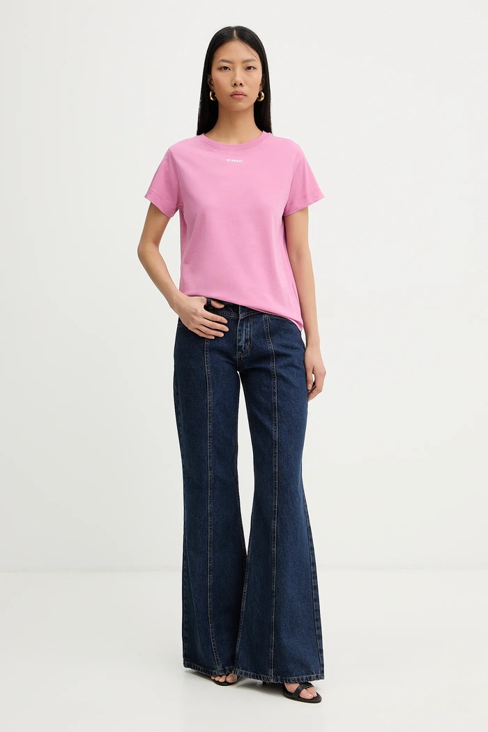 Памучна тениска Pinko 100373.A34F розов SS26