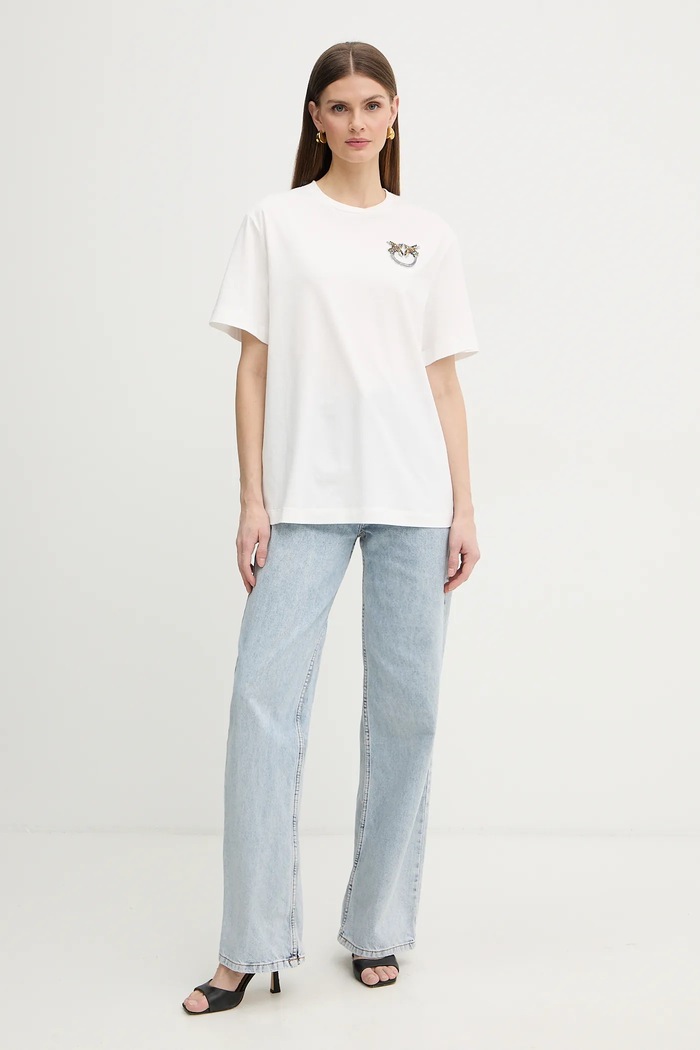Βαμβακερό μπλουζάκι Pinko 105526.A33F λευκό SS26