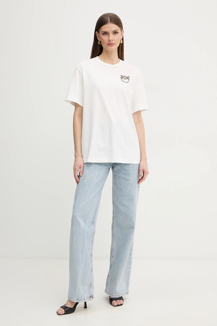 Βαμβακερό μπλουζάκι Pinko 105526.A33F λευκό SS26