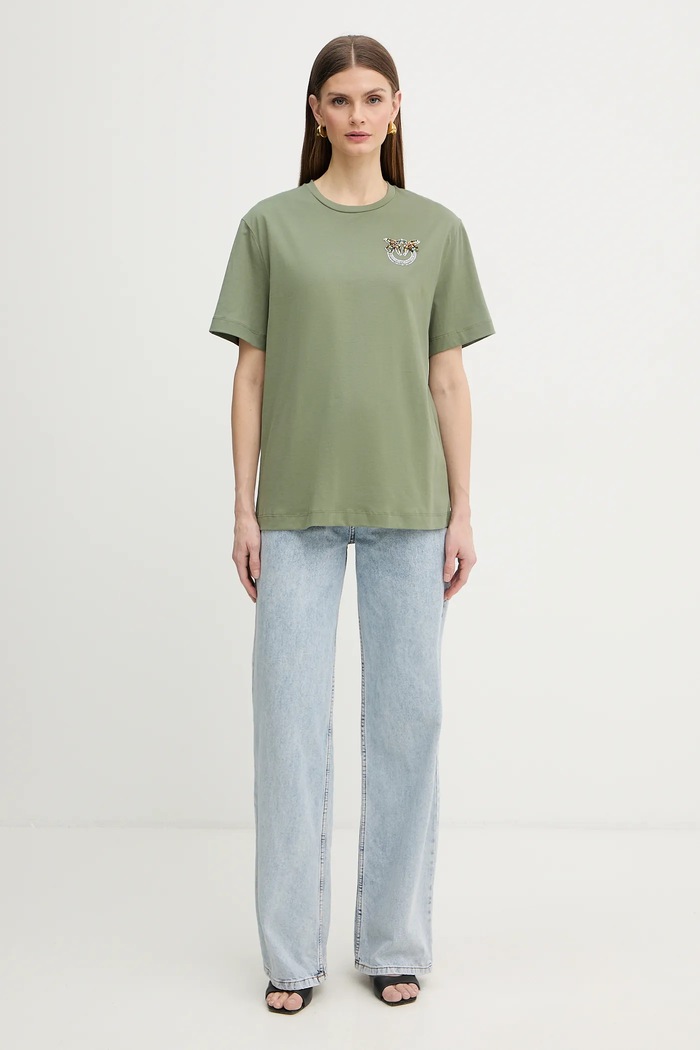 Βαμβακερό μπλουζάκι Pinko 105526.A33F πράσινο SS26