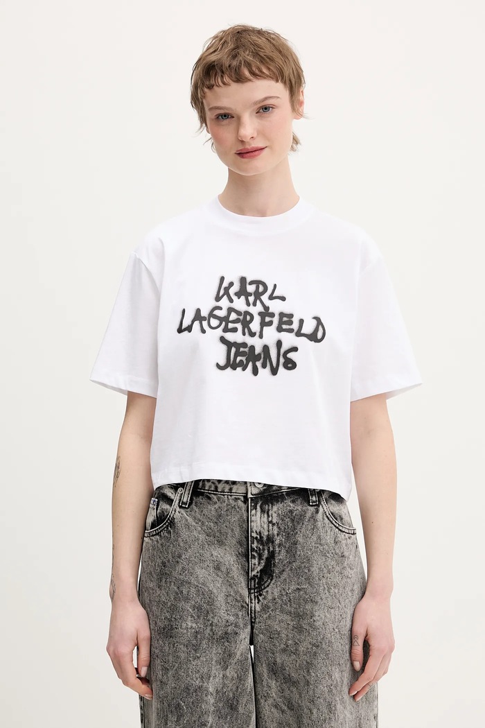 Pamučna majica Karl Lagerfeld Jeans print bijela B1W17054