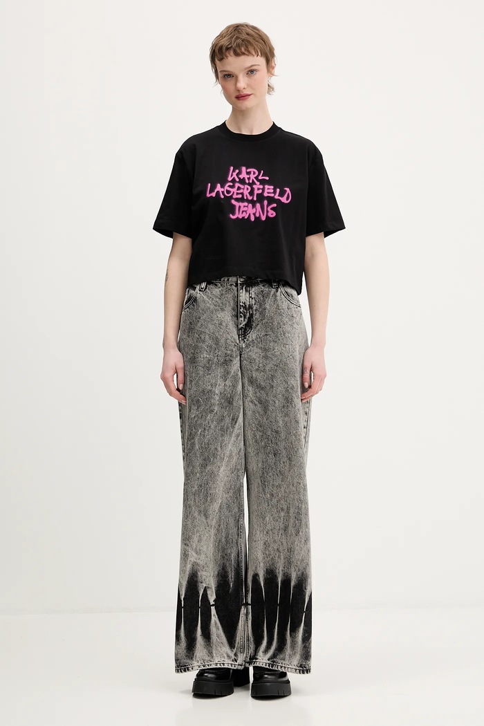 Памучна тениска Karl Lagerfeld Jeans B1W17054 черен SS26