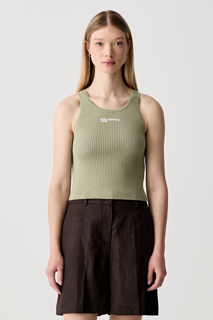 Karl Lagerfeld Jeans crop top damski z bawełną zielony B1W18024