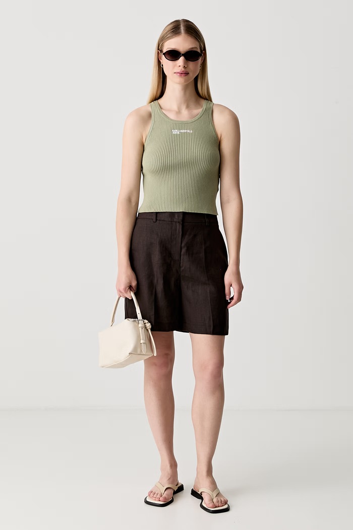Karl Lagerfeld Jeans crop top damski z bawełną B1W18024 zielony SS26