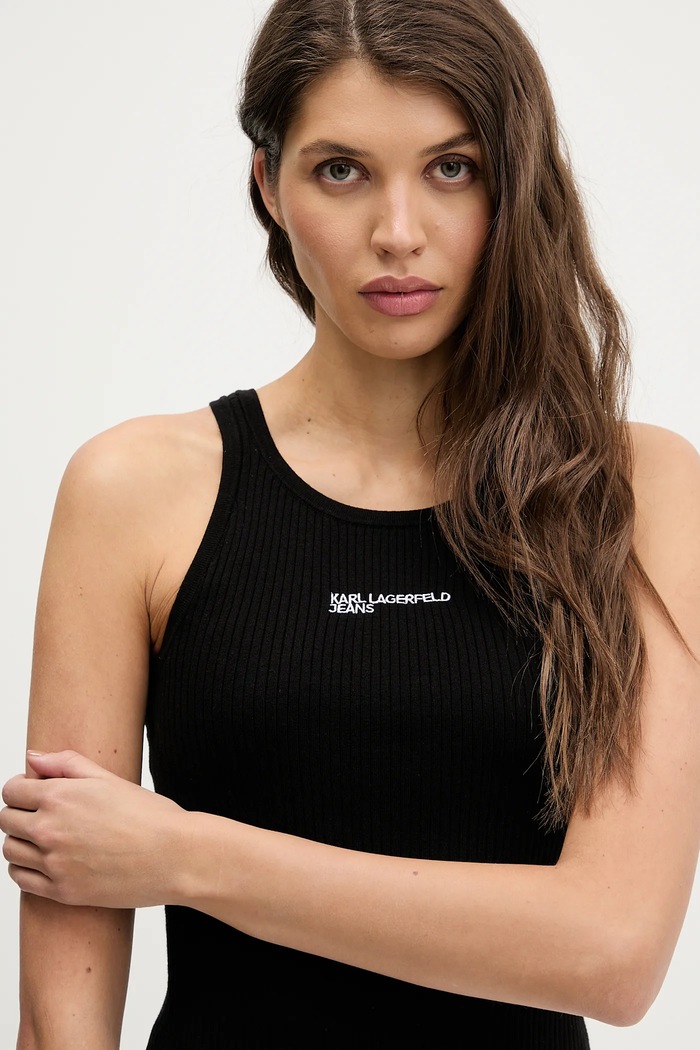 Karl Lagerfeld Jeans crop top pentru femei cu bumbac negru B1W18024
