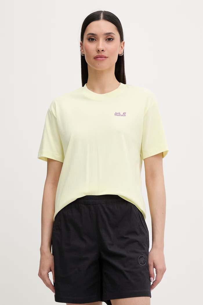 Jack Wolfskin tricou pentru femei, din bumbac Celebrate The Paw galben A65913