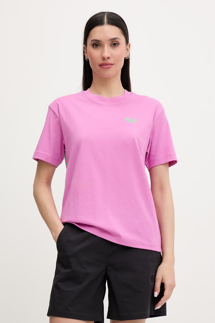 Jack Wolfskin tricou pentru femei, din bumbac Celebrate The Paw roz A65913