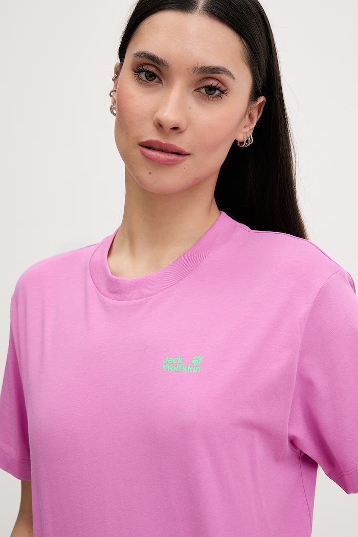 Jack Wolfskin tricou pentru femei, din bumbac Celebrate The Paw roz A65913