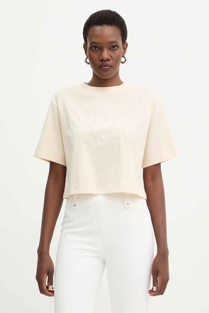 Patrizia Pepe t-shirt bawełniany bawełna beżowy 8M1798.J387