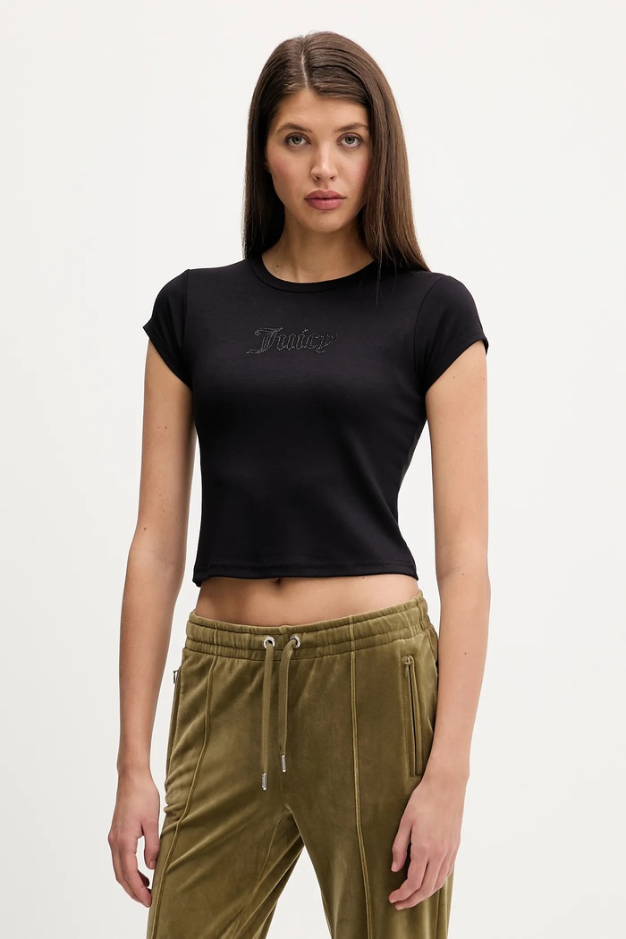 Μπλουζάκι Juicy Couture με ελαστάν μαύρο JCWCT126301