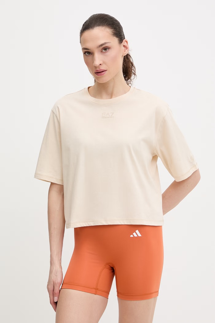 Bavlnené tričko EA7 Emporio Armani relaxed béžová AF21060.7W000926