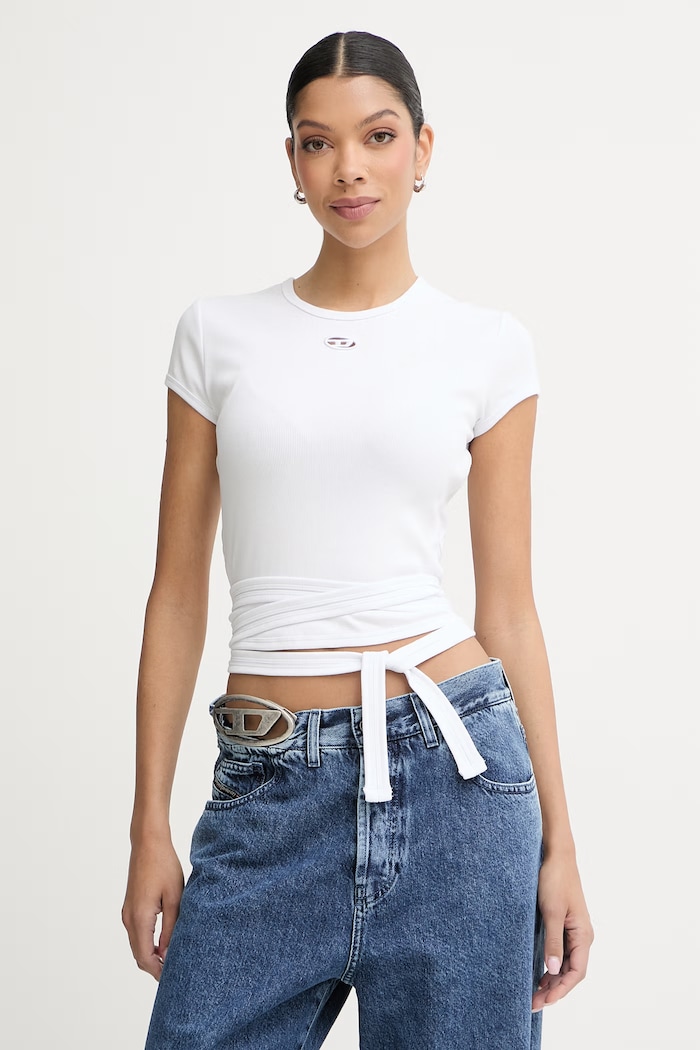 Diesel crop top pentru femei, din bumbac T-BUNNY-TAIL-S1 alb A21197.0EJAI
