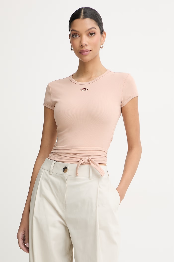 Diesel crop top pentru femei, din bumbac T-BUNNY-TAIL-S1 bej A21197.0EJAI