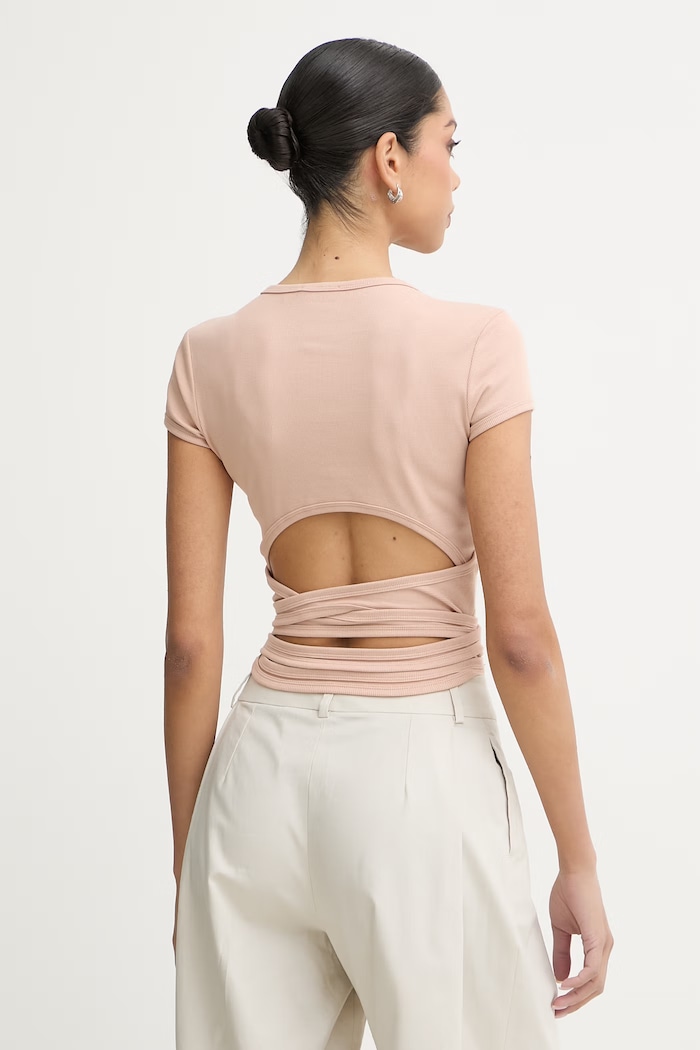 Îmbrăcăminte Diesel crop top pentru femei, din bumbac T-BUNNY-TAIL-S1 A21197.0EJAI bej