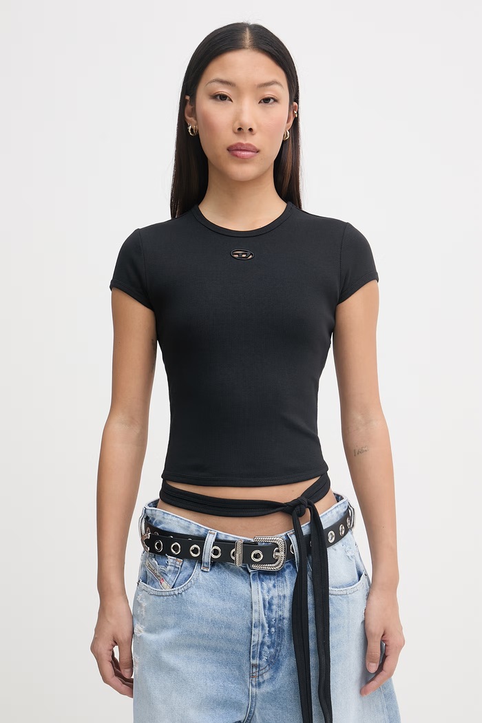 Diesel crop top pentru femei, din bumbac T-BUNNY-TAIL-S1 negru A21197.0EJAI
