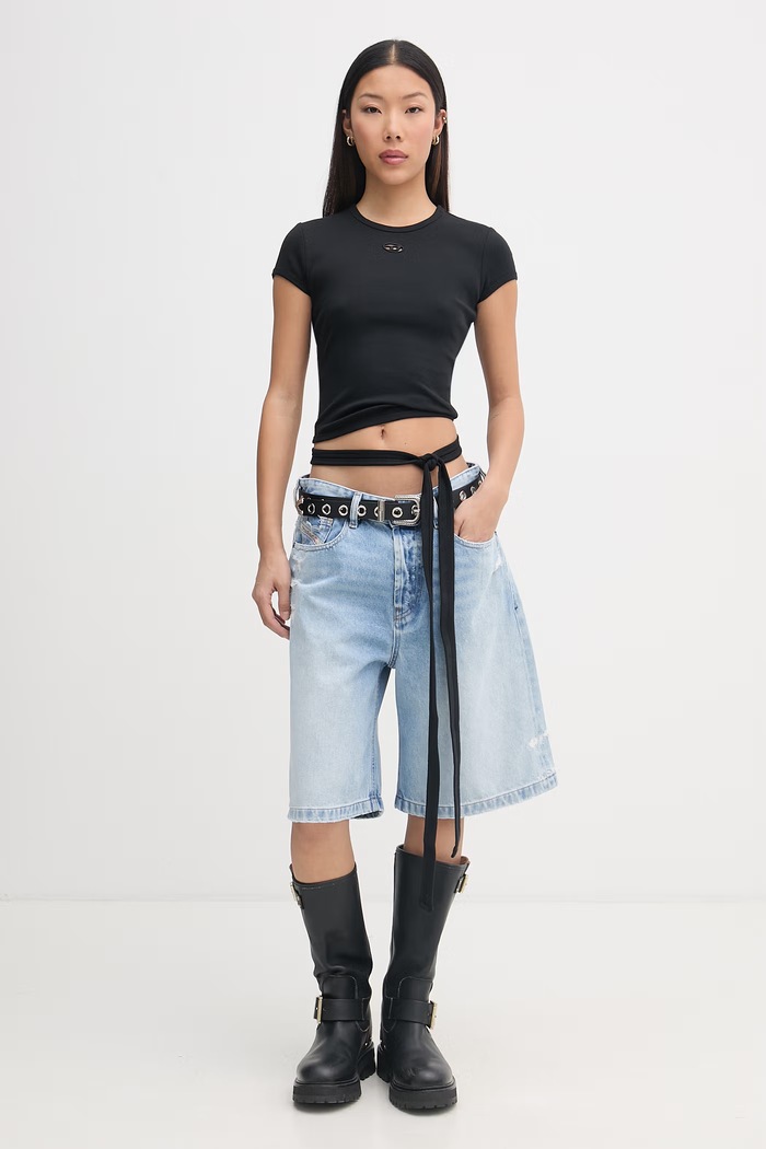Diesel crop top pentru femei, din bumbac T-BUNNY-TAIL-S1 A21197.0EJAI negru SS26