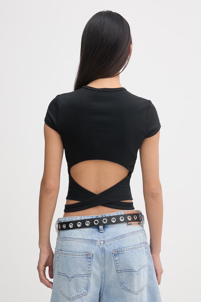 Îmbrăcăminte Diesel crop top pentru femei, din bumbac T-BUNNY-TAIL-S1 A21197.0EJAI negru