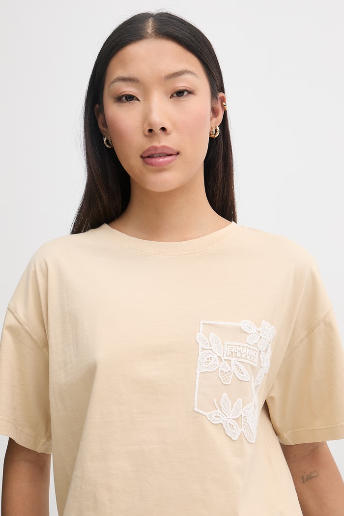 ERMANNO Firenze basic t-shirt γυναικείο βαμβακερό μπεζ D48EL009EE3