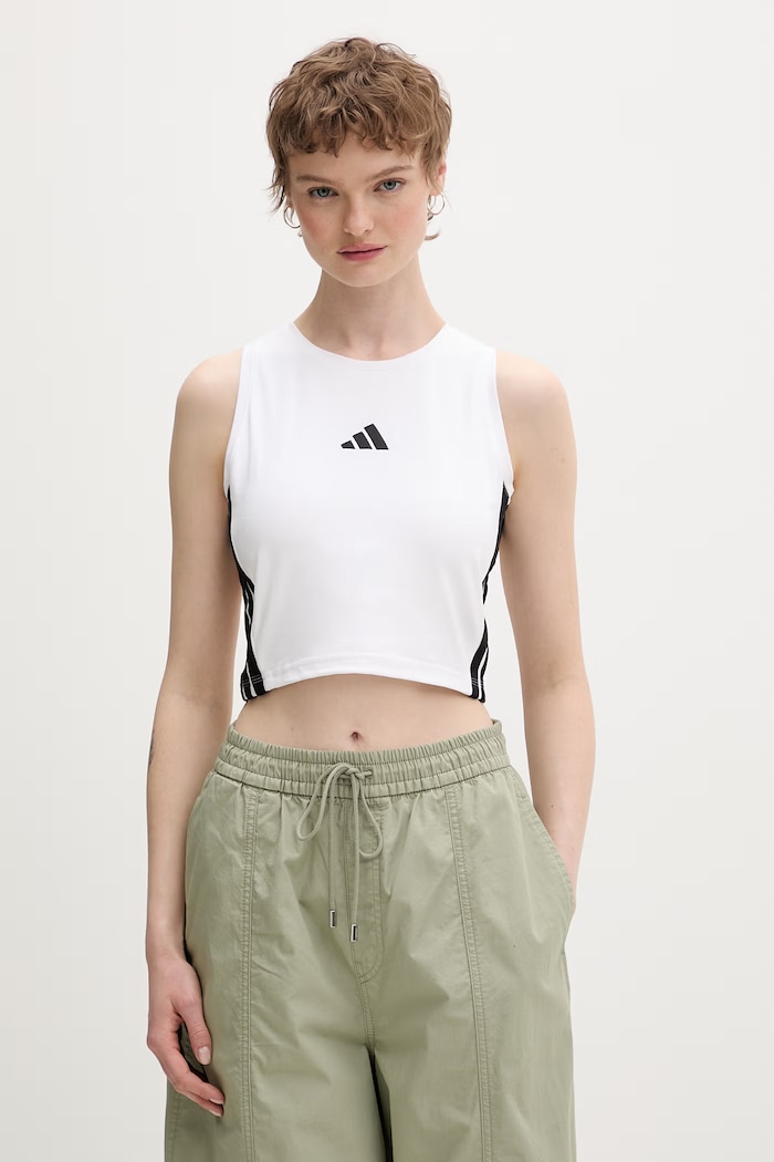 adidas crop top pentru femei, din bumbac cu elastan Essentials alb JZ6876