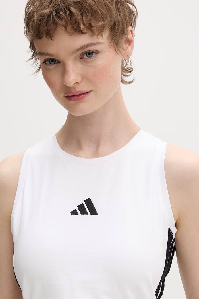 adidas crop top pentru femei, din bumbac cu elastan Essentials alb JZ6876